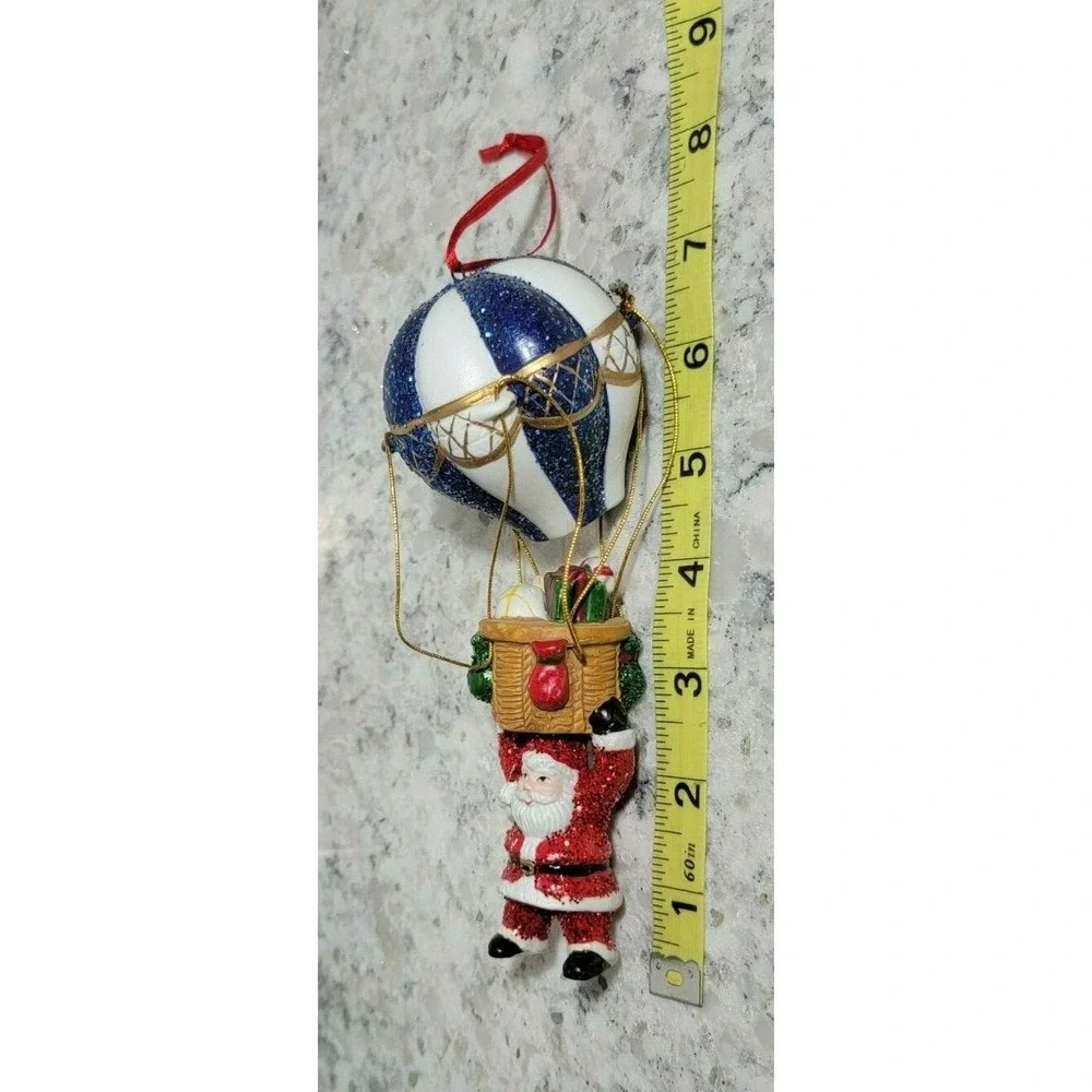 World Bazaars Vintage 90s Santa Hot Air Balloon Hanging Ornament 81345‎ Glitter